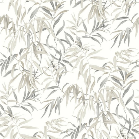 Taupe Willow Leaf Wallpaper