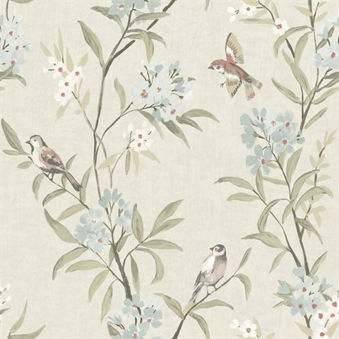 Tea Olive Beige Finch Frolic Wallpaper