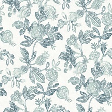 Teal Beach Rose Floral & Fruit Wallpaper