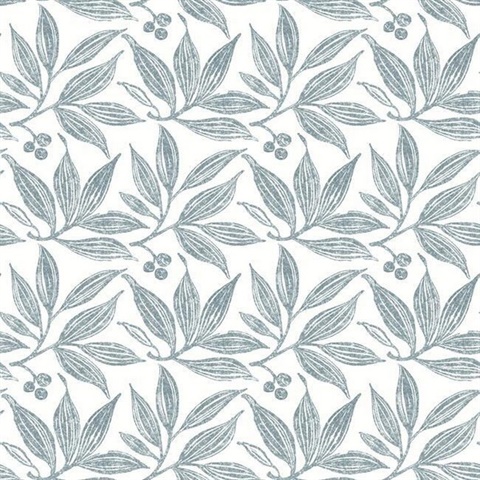 Teal Chokeberry Tree Block Print Wallpaper