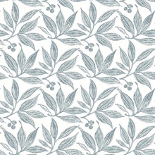 Teal Chokeberry Tree Block Print Wallpaper