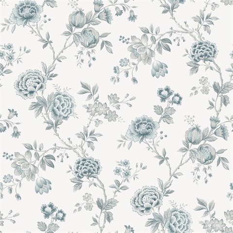 Teal Chrysanthemum Teal Jacobean Floral Wallpaper