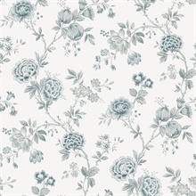 Teal Chrysanthemum Teal Jacobean Floral Wallpaper