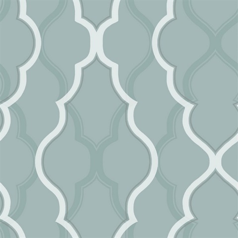 Teal Double Damask Metallic Ogee Wallpaper