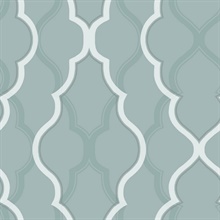 Teal Double Damask Metallic Ogee Wallpaper