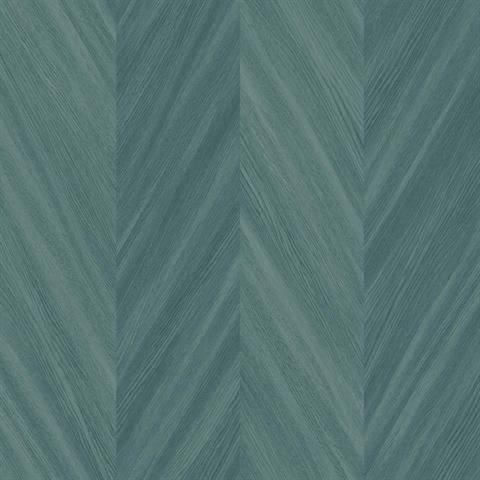 Teal Faux Wood Grain Chevron Stripes Wallpaper