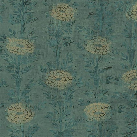Teal & Gold French Marigold Wallpaper