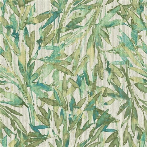 Teal & Greens Rainforest Leaves Wallpaper