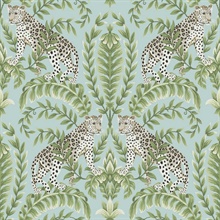 Teal Jungle Leopard &amp; Leaf Wallpaper