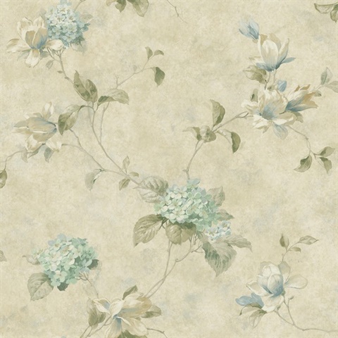 Teal Magnolia Teal Hydrangea Trail Wallpaper