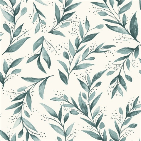 Teal Olive Branch Peel and Stick Wallpaper