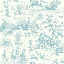 Teal Seasons French Country Toile Wallpaper