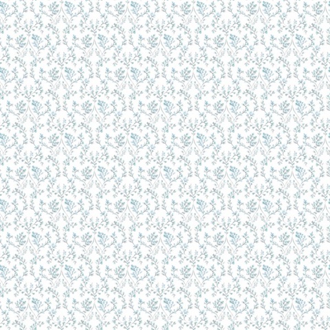 Teal Subtle Ogee Floral & Leaf Wallpaper