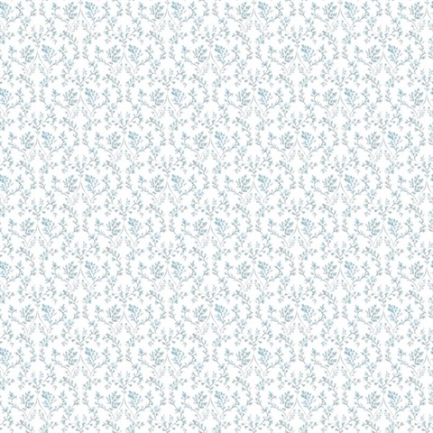 Teal Subtle Ogee Floral & Leaf Wallpaper