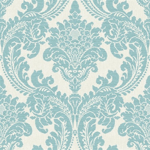 Teal Tapestry Acanthus Damask Wallpaper