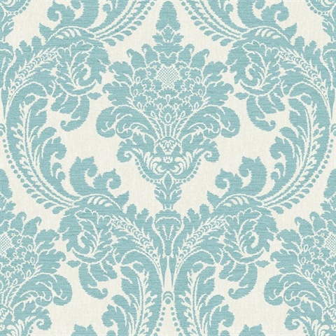 Teal Tapestry Acanthus Damask Wallpaper