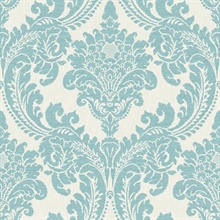 Teal Tapestry Acanthus Damask Wallpaper