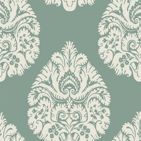Teal Teardrop Classic Damask Wallpaper