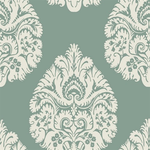 Teal Teardrop Classic Damask Wallpaper