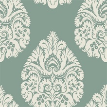 Teal Teardrop Classic Damask Wallpaper