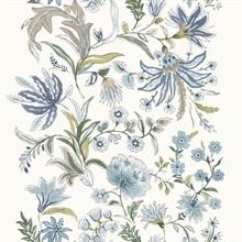 Teonna Blue Floral Stripe Wallpaper