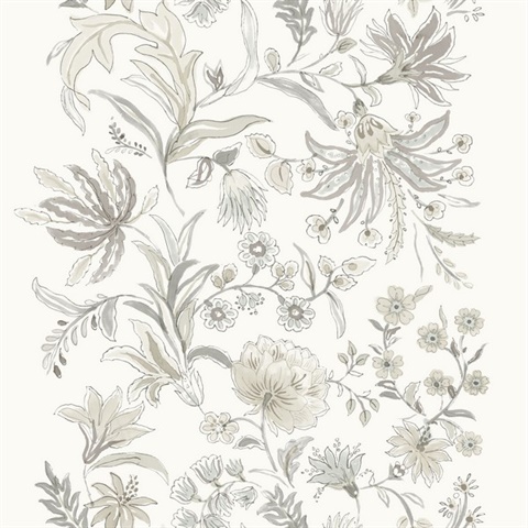 Teonna Light Grey Floral Stripe Wallpaper