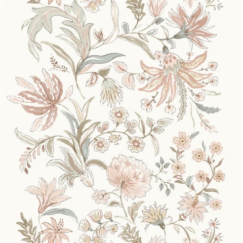 Teonna Light Pink Floral Stripe Wallpaper