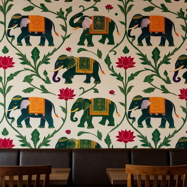 Thai Elephant Parade Commercial Wallpaper