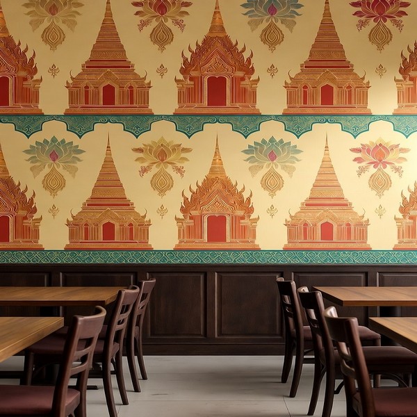 Thai Temple Motif Commercial Wallpaper