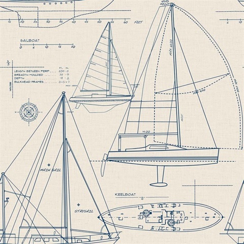 Thames Linen Sailboat Diagram Oceanic Wallpaper