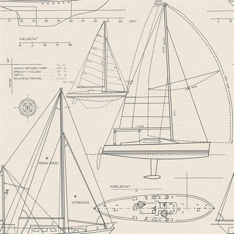 Thames Linen Sailboat Diagram Slate Wallpaper