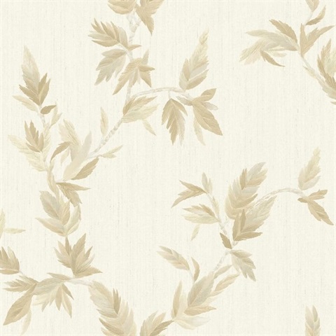 Thin Leaf Beige Gold Italian Wallpaper
