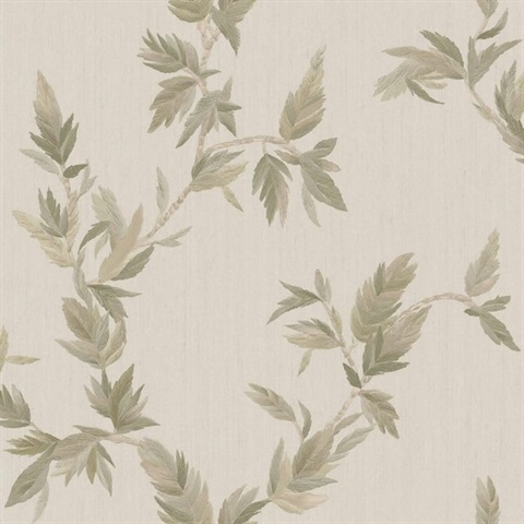 Thin Leaf Beige Green Italian Wallpaper