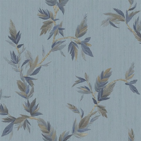 Thin Leaf Blue Gold Italian Wallpaper