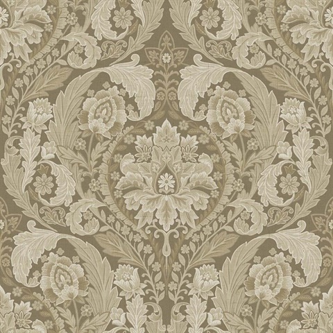 Thornton Classic Damask Textured Cafe Latte Wallpaper