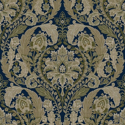Thornton Classic Damask Textured Night Forest Wallpaper