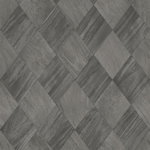 Thriller Black Faux Wood Diamond Tile Wallpaper