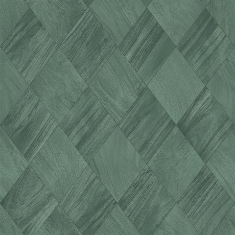 Thriller Green Faux Wood Diamond Tile Wallpaper