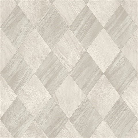 Thriller Light Grey Faux Wood Diamond Tile Wallpaper