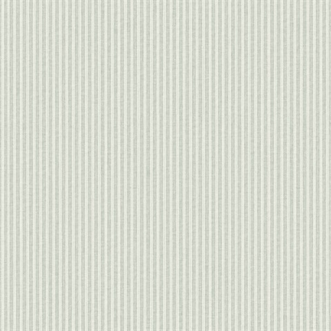Ticking Stripe Sage Green Faux Linen Wallpaper