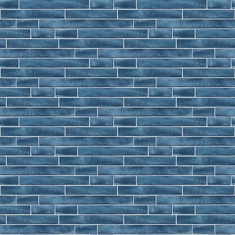 Tile Brushed Metal Tile Denim Blue Peel and Stick Wallpaper