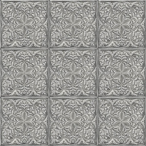 Tile Faux Embossed Tile Metallic Silver & Charcoal Peel and Stick Wall