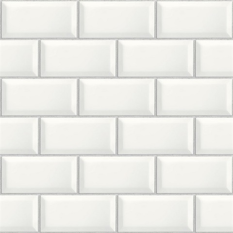 Tile Large Subway Tile Alabaster & Grey Peel and Stick Wallpaper