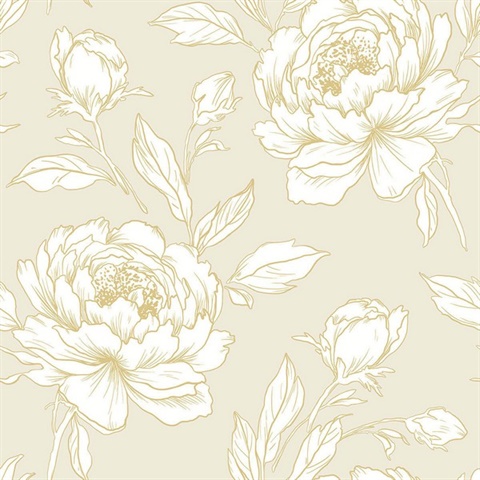 Tishomingo Seaside Sand Large Floral Wallpaper