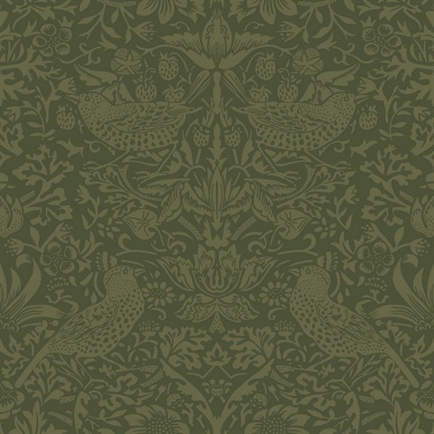 Tonal Bird Garden Botanical Moss Green Peel and Stick Wallpaper