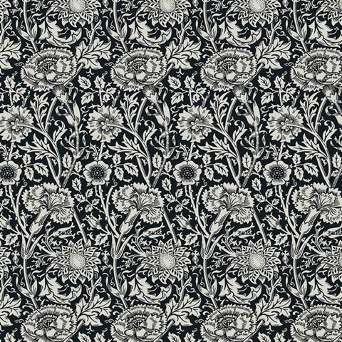 Tonal Floral Trail Leaf Damask Black  Wallpaper