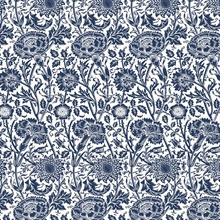 Tonal Floral Trail Leaf Damask Blue Wallpaper