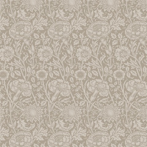 Tonal Floral Trail Leaf Damask Brown Wallpaper