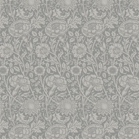 Tonal Floral Trail Leaf Damask Grey Wallpaper