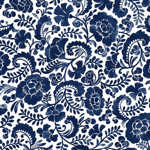 Tonal Paisley Paisely Navy Peel and Stick Wallpaper